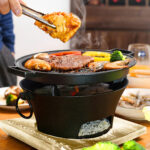 5-SOGA 2X Large Cast Iron Round Stove Charcoal Table Net Grill Japanese Style BBQ Picnic Camping with Wooden Board