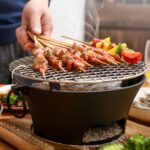 8-SOGA 2X Large Cast Iron Round Stove Charcoal Table Net Grill Japanese Style BBQ Picnic Camping with Wooden Board