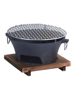 1-SOGA Medium Cast Iron Round Stove Charcoal Table Net Grill Japanese Style BBQ Picnic Camping with Wooden Board