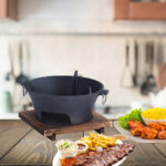 2-SOGA Small Cast Iron Round Stove Charcoal Table Net Grill Japanese Style BBQ Picnic Camping with Wooden Board
