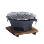 1-SOGA Small Cast Iron Round Stove Charcoal Table Net Grill Japanese Style BBQ Picnic Camping with Wooden Board