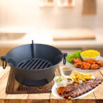 3-SOGA 2X Small Cast Iron Round Stove Charcoal Table Net Grill Japanese Style BBQ Picnic Camping with Wooden Board