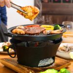 5-SOGA 2X Small Cast Iron Round Stove Charcoal Table Net Grill Japanese Style BBQ Picnic Camping with Wooden Board