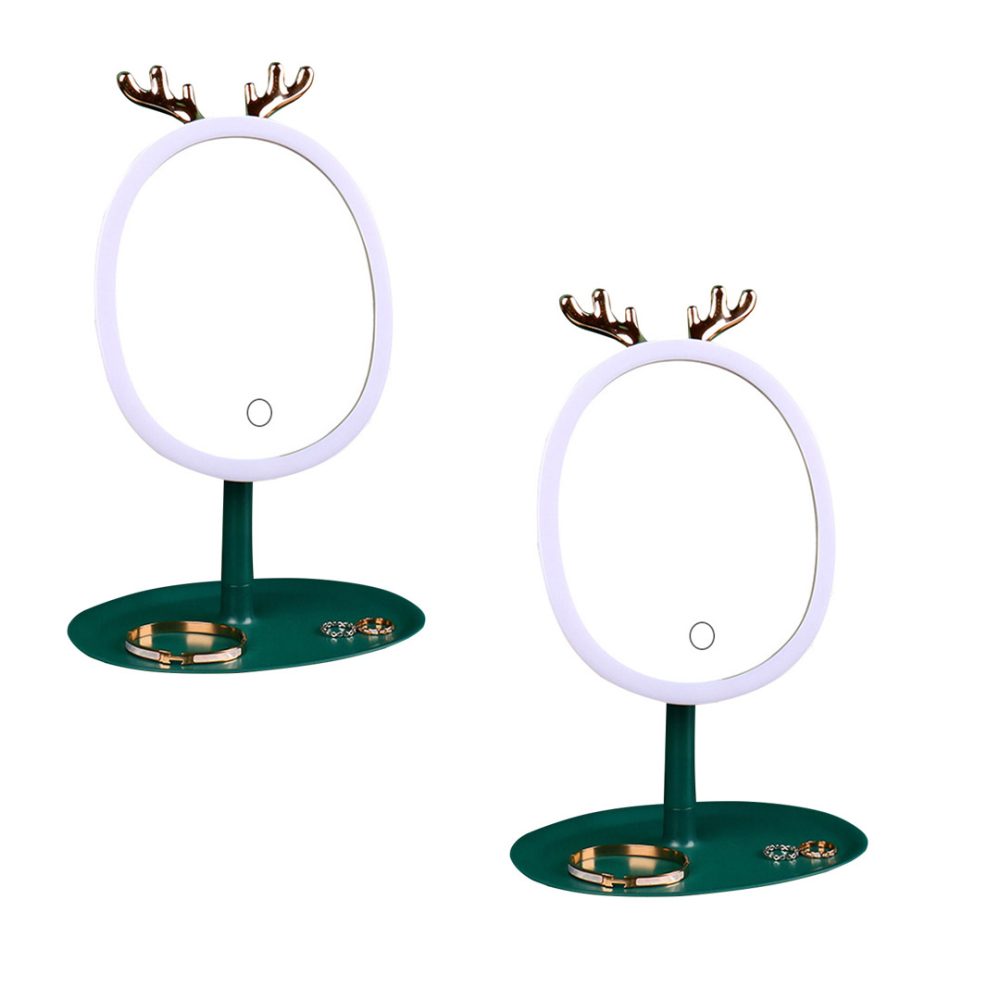 1-SOGA 2X Green Antler LED Light Makeup Mirror Tabletop Vanity Home Decor