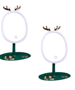 1-SOGA 2X Green Antler LED Light Makeup Mirror Tabletop Vanity Home Decor