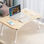 2-SOGA Beige Portable Bed Table Adjustable Foldable Bed Sofa Study Table Laptop Mini Desk Breakfast Tray Home Decor