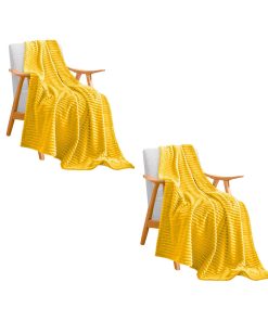 1-SOGA 2X Yellow Throw Blanket Warm Cozy Striped Pattern Thin Flannel Coverlet Fleece Bed Sofa Comforter