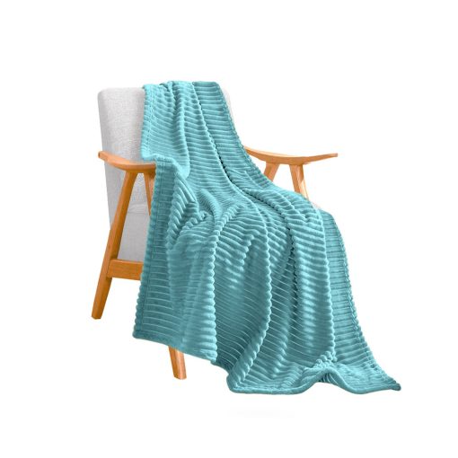 1-SOGA Sky Blue Throw Blanket Warm Cozy Striped Pattern Thin Flannel Coverlet Fleece Bed Sofa Comforter