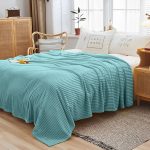2-SOGA 2X Sky Blue Throw Blanket Warm Cozy Striped Pattern Thin Flannel Coverlet Fleece Bed Sofa Comforter