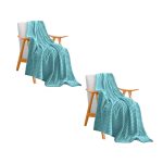 1-SOGA 2X Sky Blue Throw Blanket Warm Cozy Striped Pattern Thin Flannel Coverlet Fleece Bed Sofa Comforter