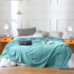 3-SOGA 2X Sky Blue Throw Blanket Warm Cozy Striped Pattern Thin Flannel Coverlet Fleece Bed Sofa Comforter