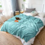 4-SOGA 2X Sky Blue Throw Blanket Warm Cozy Striped Pattern Thin Flannel Coverlet Fleece Bed Sofa Comforter