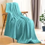 7-SOGA 2X Sky Blue Throw Blanket Warm Cozy Striped Pattern Thin Flannel Coverlet Fleece Bed Sofa Comforter