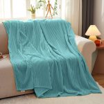 8-SOGA 2X Sky Blue Throw Blanket Warm Cozy Striped Pattern Thin Flannel Coverlet Fleece Bed Sofa Comforter