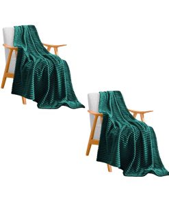 1-SOGA 2X Dark GreenThrow Blanket Warm Cozy Striped Pattern Thin Flannel Coverlet Fleece Bed Sofa Comforter
