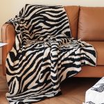 3-SOGA 130x170cm Throw Blanket Black and White Soft Zebra Print Half Fleece Casual Stylish Cozy