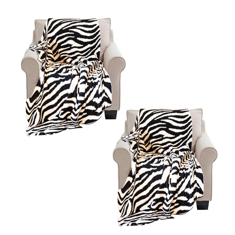 1-SOGA 2X 130x170cm Throw Blanket Black and White Soft Zebra Print Half Fleece Casual Stylish Cozy