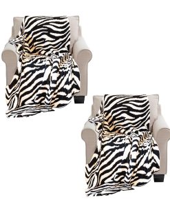 1-SOGA 2X 130x170cm Throw Blanket Black and White Soft Zebra Print Half Fleece Casual Stylish Cozy