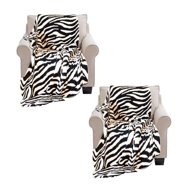 1-SOGA 2X 130x170cm Throw Blanket Black and White Soft Zebra Print Half Fleece Casual Stylish Cozy