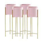 1-SOGA 4X 2 Layer 42cm Gold Metal Plant Stand with Pink Flower Pot Holder Corner Shelving Rack Indoor Display