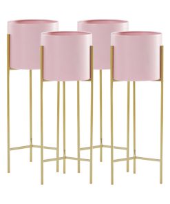 1-SOGA 4X 2 Layer 42cm Gold Metal Plant Stand with Pink Flower Pot Holder Corner Shelving Rack Indoor Display
