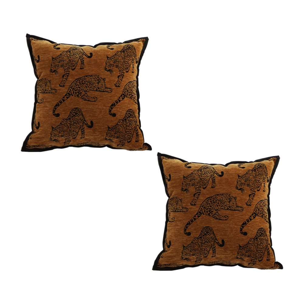 1-SOGA 2X 45cm Throw Pillow Dark Brown Leopard Square Retro Decorative Cushion for Living Room