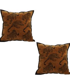 1-SOGA 2X 45cm Throw Pillow Dark Brown Leopard Square Retro Decorative Cushion for Living Room