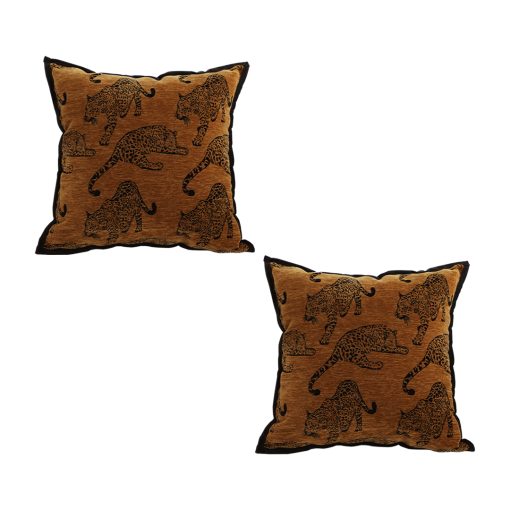 1-SOGA 2X 45cm Throw Pillow Dark Brown Leopard Square Retro Decorative Cushion for Living Room