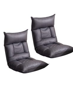 1-SOGA 2X Grey Lounge Recliner Lazy Sofa Bed Tatami Cushion Collapsible Backrest Seat Home Office Decor