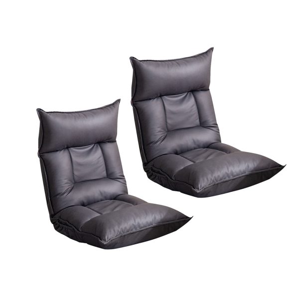 1-SOGA 2X Grey Lounge Recliner Lazy Sofa Bed Tatami Cushion Collapsible Backrest Seat Home Office Decor