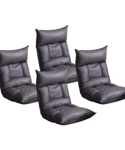 1-SOGA 4X Grey Lounge Recliner Lazy Sofa Bed Tatami Cushion Collapsible Backrest Seat Home Office Decor