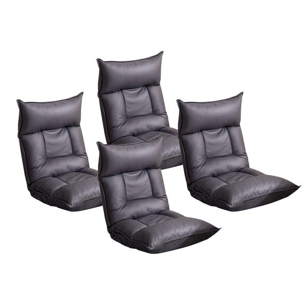 1-SOGA 4X Grey Lounge Recliner Lazy Sofa Bed Tatami Cushion Collapsible Backrest Seat Home Office Decor