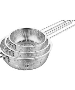 1-SOGA Stainless Steel Perforated Colander Fine Mesh Net Food Strainer Basket with Handle Skimmer Sieve Set