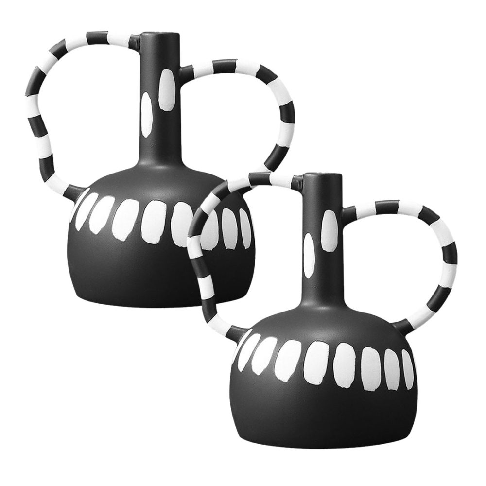 1-SOGA 2X 26.5x17cm Ornament Vase with Polka Dot Handicraft Decorations in Living Room Home Decor