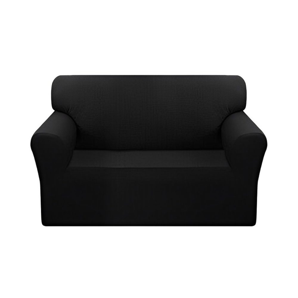 1-SOGA 2-Seater Black Sofa Cover Couch Protector High Stretch Lounge Slipcover Home Decor