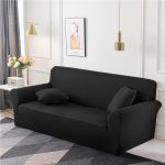 3-SOGA 2-Seater Black Sofa Cover Couch Protector High Stretch Lounge Slipcover Home Decor