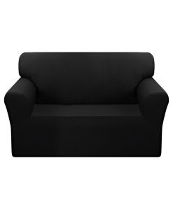 1-SOGA 2-Seater Black Sofa Cover Couch Protector High Stretch Lounge Slipcover Home Decor