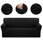 4-SOGA 2-Seater Black Sofa Cover Couch Protector High Stretch Lounge Slipcover Home Decor