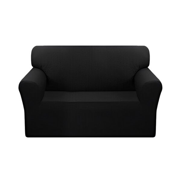 1-SOGA 2-Seater Black Sofa Cover Couch Protector High Stretch Lounge Slipcover Home Decor