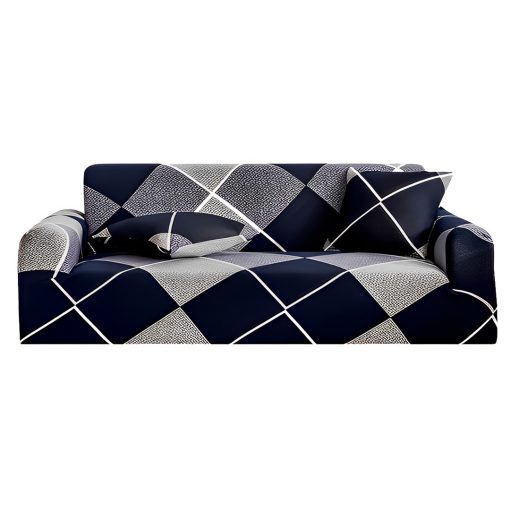 1-SOGA 3-Seater Checkered Sofa Cover Couch Protector High Stretch Lounge Slipcover Home Decor
