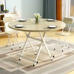 2-SOGA Maple Grain Dining Table Portable Round Surface Space Saving Folding Desk Home Decor