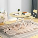 3-SOGA Maple Grain Dining Table Portable Round Surface Space Saving Folding Desk Home Decor