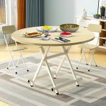 4-SOGA Maple Grain Dining Table Portable Round Surface Space Saving Folding Desk Home Decor