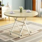 5-SOGA Maple Grain Dining Table Portable Round Surface Space Saving Folding Desk Home Decor