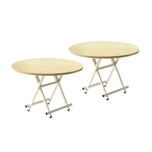 1-SOGA 2X Maple Grain Dining Table Portable Round Surface Space Saving Folding Desk Home Decor