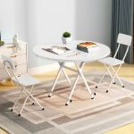3-SOGA White Dining Table Portable Round Surface Space Saving Folding Desk Home Decor