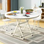 4-SOGA White Dining Table Portable Round Surface Space Saving Folding Desk Home Decor