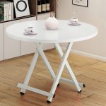 5-SOGA White Dining Table Portable Round Surface Space Saving Folding Desk Home Decor