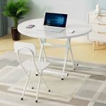 6-SOGA White Dining Table Portable Round Surface Space Saving Folding Desk Home Decor