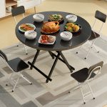 2-SOGA 2X Black Dining Table Portable Round Surface Space Saving Folding Desk Home Decor